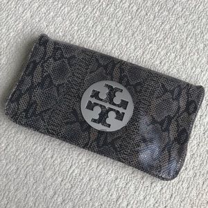 Tory Burch snake print clutch giant logo